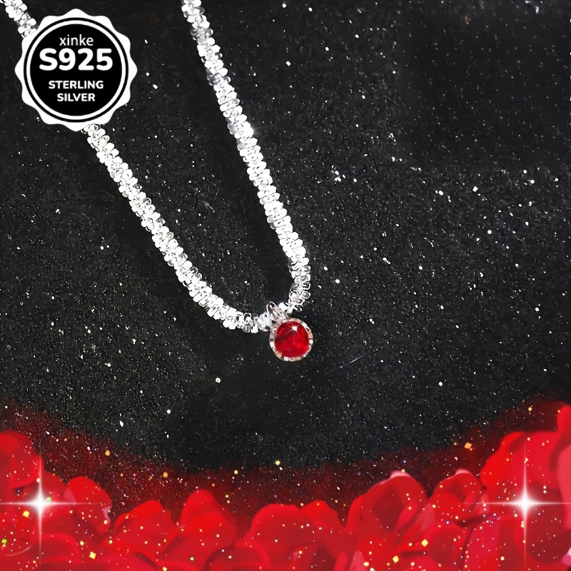 Stylish 925 Sterling Silver Red Zirconia Pendant Necklace